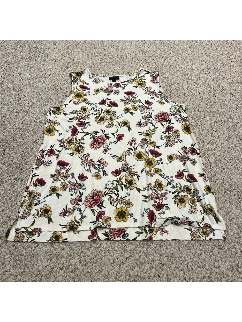 NEW J Jill Floral Sleeveless Tunic Tank Top L Feminine Cottagecore Summer Casual